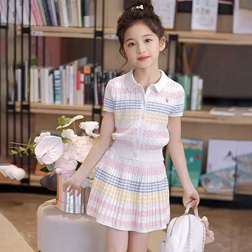 ชุดเสื้อ-กระโปรง งานถักผ้าฝ้ายเด็กหญิง