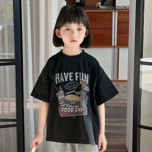 เสื้อยืดสีดำ Oversize สรีนลายน่ารัก