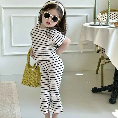 ชุดเด็กชุดเซ็ตเสื้อ-กางเกงขายาวลายขวาง