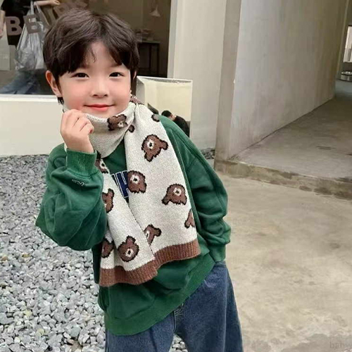 ผ้าพันคอ ผ้าถัก ลายการ์ตูนหมีน่ารัก