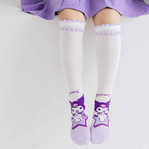 ถุงเท้ายาว เด็กผู้หญิง สีขาว-ม่วง