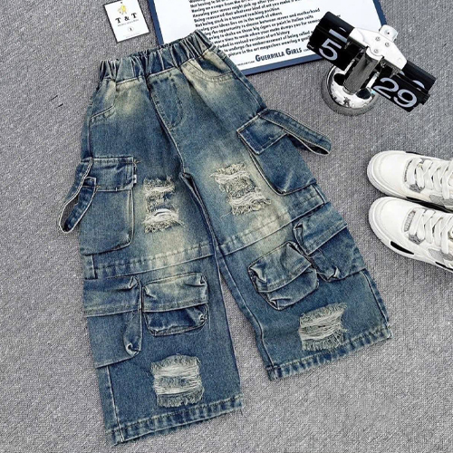 กางเกงยีนส์ขายาวเด็กชาย ทรงคาร์โก้